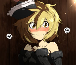 Rule 34 | 1girl, ?, bare shoulders, blonde hair, blush, full-face blush, hands on own chest, harusame (unmei no ikasumi), hat, looking at viewer, lunasa prismriver, ribbed sweater, short hair, solo, sweater, tears, touhou, upper body, wavy mouth, yellow eyes