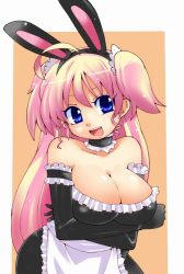 Rule 34 | 1girl, ahoge, animal ears, apron, armband, blonde hair, blue eyes, breast hold, breasts, rabbit ears, choker, cleavage, crossed arms, elbow gloves, gloves, hairband, long hair, maid, maid apron, maid headdress, momo (fruits box), multicolored hair, open mouth, original, pink hair, short twintails, solo, twintails, two-tone hair, two side up