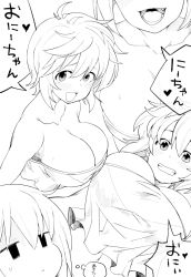 Rule 34 | :d, breasts, cleavage, greyscale, grin, henyaan (oreizm), jitome, large breasts, monochrome, open mouth, original, smile, sweatdrop, translated