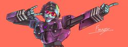 Rule 34 | 1girl, colored skin, frenzy (transformers), highres, humanoid robot, orange background, pink nails, red-framed eyewear, robot, robot girl, sarusan4242, science fiction, solo, tongue, tongue out, transformers, transformers: earthspark