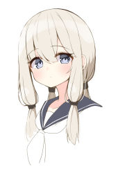 Rule 34 | 1girl, black sailor collar, blue eyes, blush, closed mouth, commentary request, grey hair, hair between eyes, highres, long hair, looking at viewer, low twintails, neckerchief, ominaeshi (takenoko), original, portrait, sailor collar, sidelocks, simple background, solo, twintails, white background, white neckerchief