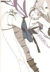 Rule 34 | 1girl, arched back, ass, asymmetrical clothes, asymmetrical hair, bandages, bent over, blade, braid, breasts, butt crack, chain, cleavage, concept art, d.k, flower, gloves, grimoire nier, hair flower, hair ornament, high heels, highres, kaine (nier), legs, lily (flower), lingerie, long hair, long legs, narrow waist, negligee, nier, nier (series), official art, panties, scan, shoes, silver hair, solo, sword, thighhighs, transparent background, underwear, weapon, white panties