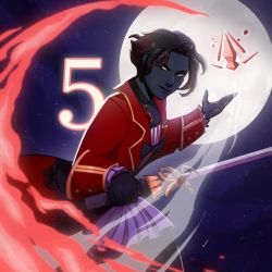 Rule 34 | 1girl, black hair, black skin, colored skin, final fantasy, final fantasy xiv, full moon, highres, holding, holding sword, holding weapon, livdotjpg, looking at viewer, moon, red mage (final fantasy), roegadyn, short hair, smile, solo, sword, warrior of light (ff14), weapon, yellow eyes