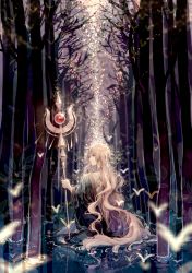 Rule 34 | 1boy, absurdres, blonde hair, earrings, forest, highres, jewelry, long hair, magi the labyrinth of magic, nature, partially submerged, smile, sonomura, staff, titus alexius