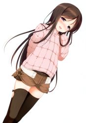Rule 34 | 10s, 1girl, absurdres, black thighhighs, blush, brown hair, endou rino, hand up, highres, jacket, jinsei, long hair, nanase meruchi, nose blush, official art, open mouth, purple eyes, scan, short shorts, shorts, simple background, smile, solo, thighhighs, tsurime, very long hair, white background