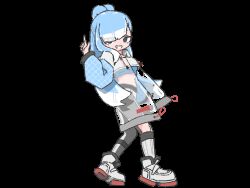 Rule 34 | &gt; &lt;, 1girl, animated, animated gif, bad source, blue hair, blue shirt, colored shoe soles, colored tips, cropped hoodie, cropped shirt, dancing, full body, grey shorts, grin, half updo, help!! (hololive), high ponytail, hololive, hololive indonesia, hood, hoodie, jacket, kobo kanaeru, kobo kanaeru (1st costume), long hair, long sleeves, looping animation, midriff, multicolored hair, official art, open mouth, pants, puffy long sleeves, puffy sleeves, ringed eyes, see-through, see-through jacket, shirt, shoes, shorts, simple background, smile, sneakers, solo, split ponytail, standing, tight clothes, tight pants, transparent background, two-tone hair, virtual youtuber, white footwear, white hair, white hoodie, white pants, yoir