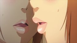 Rule 34 | 1girl, animated, animated gif, anime screenshot, blush, breath, brown hair, gender request, genderswap, heavy breathing, highres, kiss, lips, maken-ki!, maken-ki! two, mirror, ooyama takeko, ooyama takeru, reflection, sweat, takami akio, xebec