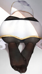 Rule 34 | 1girl, ass, back, black pantyhose, capelet, facing away, feet, foot focus, frieren, from behind, leaning forward, long hair, panties, panties under pantyhose, pantyhose, seiza, sitting, skirt, smell, soles, solo, sousou no frieren, steaming body, toe scrunch, toes, twintails, underwear, wd (1106592840), white capelet, white hair, white skirt