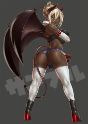 Rule 34 | &gt;:p, 00s, 1girl, :p, ankle boots, arm strap, ass, back, bandeau, bare shoulders, bat wings, black wings, blonde hair, blue lips, boots, breast hold, breasts, buckle, bulge, cameltoe, cleft of venus, covered erect nipples, curvy, cutoffs, dark-skinned female, dark skin, demon girl, demon horns, demon tail, denim, denim shorts, ear piercing, earrings, elbow gloves, erection, erection under clothes, exposed pocket, eyeshadow, fingernails, foglia (taimanin asagi), folded ponytail, full body, fur trim, futanari, futanari masturbation, gloves, grey background, hair between eyes, head tilt, high heel boots, high heels, highres, horns, huge ass, huge breasts, jewelry, jpeg artifacts, kneepits, large breasts, legs, legs apart, lipstick, long fingernails, long pointy ears, looking at viewer, looking back, makeup, masturbation, mikoyan, mole, mole under eye, nail polish, naughty face, nipples, official art, open clothes, open pants, open shorts, pants, penis, piercing, pointy ears, red eyes, red nails, ring, sample watermark, short hair, short shorts, shorts, sidelocks, simple background, solo, standing, strapless, tail, taimanin (series), taimanin asagi, taimanin asagi kessen arena, thighhighs, thighs, toned, tongue, tongue out, uncensored, unzipped, v-shaped eyebrows, very dark skin, watermark, white hair, white thighhighs, wide hips, wings, zipper