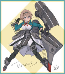 Rule 34 | 1girl, absurdres, black gloves, black pantyhose, blonde hair, bow (weapon), breasts, compound bow, cropped jacket, dress shirt, flight deck, flower, gloves, highres, holding, holding bow (weapon), holding weapon, inica, kantai collection, machinery, medium breasts, military, military uniform, official alternate hair length, official alternate hairstyle, pantyhose, pelvic curtain, quiver, red flower, red rose, rigging, rose, shirt, short hair, skirt, solo, tiara, underskirt, uniform, victorious (kancolle), weapon, white shirt, white skirt