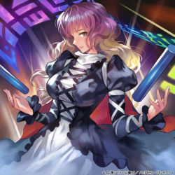 Rule 34 | backlighting, black coat, blonde hair, breasts, coat, cowboy shot, cross-laced clothes, dress, fingernails, frilled coat, frills, gradient hair, grin, hijiri byakuren, impossible clothes, impossible dress, juliet sleeves, large breasts, light rays, lips, long hair, long sleeves, looking at viewer, matsuda (matsukichi), multicolored hair, official art, open clothes, open coat, open hands, pink lips, puffy long sleeves, puffy sleeves, purple hair, shiny clothes, shiny skin, sidelighting, smile, solo, sorcerer&#039;s sutra scroll, touhou, touhou cannonball, turtleneck, turtleneck dress, very long hair, white dress