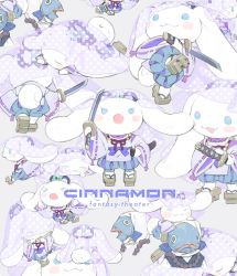 Rule 34 | absurdres, blue eyes, cinnamoroll, fish, frown, geta, highres, holding, holding sword, holding weapon, japanese clothes, katana, multiple views, nishihara isao, sanrio, see-through, smile, sword, tabi, weapon