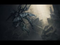 Rule 34 | bridge, city, flying, highres, letterboxed, mecha, mozuo, robot, tagme