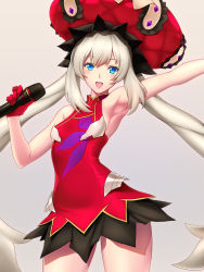 Rule 34 | 1girl, :d, armpits, bare shoulders, blue eyes, blush, fate/grand order, fate (series), gloves, hat, lintanghaseo, lips, long hair, marie antoinette (fate), microphone, open mouth, silver hair, skirt, sleeveless, smile, solo, twintails