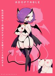 Rule 34 | 1girl, absurdres, aliceyawnin, alternate color, alternate shiny pokemon, areola slip, artist name, bare shoulders, bat wings, bell, black bra, black gloves, black panties, black thighhighs, blush, bob cut, bra, breasts, chromatic aberration, cleft of venus, collar, collarbone, colored skin, creatures (company), demon girl, demon tail, drop shadow, elbow gloves, english text, fang, female focus, full body, game freak, gardevoir, garter straps, gen 3 pokemon, gloves, hair over one eye, happy, heart, highres, japanese text, jingle bell, jpeg artifacts, large breasts, looking to the side, multiple views, navel, neck bell, nintendo, nipple slip, nipples, nude, open mouth, panties, pink background, pink eyes, pokemon, pokemon (creature), purple hair, pussy, shiny skin, short hair, simple background, skindentation, smile, standing, stomach, tail, thick thighs, thighhighs, thighs, translation request, twitter username, uncensored, underwear, underwear only, watermark, white skin, wide hips, wings