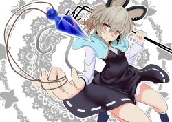 Rule 34 | animal ears, capelet, dowsing rod, dress, gem, grey hair, ishikkoro, jewelry, mouse ears, mouse tail, nazrin, necklace, pendant, red eyes, solo, tail, touhou
