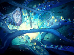 Rule 34 | 1girl, blue hair, blush, nude, octopus, original, starshadowmagician, tentacles