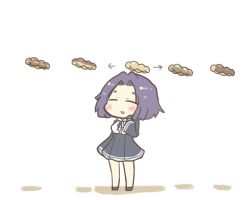 Rule 34 | 10s, 1girl, blush stickers, chibi, doughnut, closed eyes, food, gloves, halo, inishie, kantai collection, open mouth, purple hair, short hair, solo, tatsuta (kancolle)