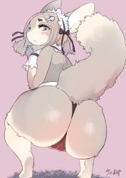 Rule 34 | 1girl, ass, brown eyes, brown hair, fat mons, ferret, furry, furry female, huge ass, kawakami masaki, plump, short hair, simple background, solo, thick thighs, thighs, wide hips