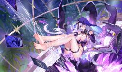 Rule 34 | 1girl, adapted costume, akizero1510, armpit crease, bare shoulders, black gloves, black swan (honkai: star rail), black thighhighs, breasts, card, cleavage, commentary, covered navel, elbow gloves, feet, flower, gloves, grey hair, hair between eyes, highres, honkai: star rail, honkai (series), large breasts, legs, long hair, looking at viewer, no shoes, pink flower, pink rose, purple sleeves, rose, smile, soles, solo, thighhighs, thighs, toes, veil, wet