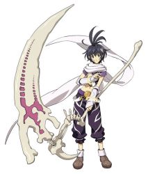 Rule 34 | .hack//, .hack//games, .hack//link, .hack//xxxx, 1boy, antenna hair, bandai, black hair, cubia, cubia (.hack//), cyber connect 2, male focus, midriff, official art, scarf, scythe, smile, solo, tattoo, yellow eyes