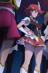 Rule 34 | 10s, 6+girls, armpits, bare legs, blue eyes, boots, breasts, brooch, brown hair, cure gon&#039;na, cure gonna, cure southern cross, detached sleeves, earrings, flipped hair, frilled skirt, frills, from below, hair ornament, hand on own hip, happinesscharge precure!, haruyama kazunori, heart, heart brooch, jewelry, knee boots, large breasts, light smile, lineup, long hair, looking to the side, low wings, magical girl, mini wings, miniskirt, multiple girls, night, night sky, orange skirt, outdoors, pink skirt, precure, red hair, sash, short hair, short shorts, shorts, shorts under skirt, side ponytail, silhouette, skirt, sky, smile, solo focus, standing, star (sky), starry sky, unknown brown-haired cure (happinesscharge precure!), vest, wings