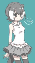 Rule 34 | 10s, 1girl, adapted costume, animal ears, blush, collared dress, commentary request, cowboy shot, dress, frilled dress, frills, grey hair, heart, kemono friends, otter ears, otter tail, petit ramune, short hair, sleeveless, sleeveless dress, small-clawed otter (kemono friends), solo, tail, thighhighs, translation request, white hair, zettai ryouiki