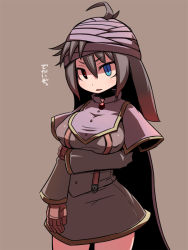 Rule 34 | 1girl, ahoge, armor, bad id, bad pixiv id, bandages, black hair, blue eyes, capelet, covered erect nipples, gauntlets, hakika, heterochromia, jewelry, no bra, open mouth, original, puffy nipples, red eyes, simple background, skirt, solo