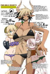 Rule 34 | &gt; &lt;, 10s, 4girls, abs, animal ears, bikini, black bikini, blue eyes, bra, breast rest, breasts, breasts on head, cathyl, character name, character profile, checkered bikini, checkered clothes, cleavage, closed eyes, colorized, cott, cow ears, cow girl, cow horns, cow tail, dark-skinned female, dark skin, detached sleeves, fur collar, fur trim, furry, furry female, goat ears, goat horns, hair over one eye, hard-translated, highres, horns, huge breasts, long hair, merino (monster musume), minotaur, monster girl, monster musume no iru nichijou, mouth hold, multiple girls, navel, official art, okayado, one eye closed, open mouth, pan (monster musume), panties, pink hair, pointy ears, scan, sheep ears, sheep girl, sheep horns, short hair, siblings, sisters, standing, strap gap, straw (stalk), striped bikini, striped clothes, sweatdrop, swimsuit, tail, tan, tanline, tawn, third-party edit, translated, twins, underboob, underwear, wool
