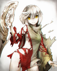 Rule 34 | 10s, 1girl, breasts, chiot (god eater), cowboy shot, female focus, god eater, hand up, highres, kajaneko, long sleeves, looking at viewer, medium breasts, short hair, sideboob, smile, solo, standing, torn clothes, white hair, yellow eyes
