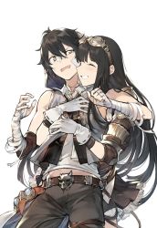 Rule 34 | 10s, 1boy, 1girl, ayer, bandaged arm, bare shoulders, black hair, brother and sister, duoyuanjun, gloves, goggles, granblue fantasy, highres, jessica (granblue fantasy), siblings