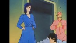 Rule 34 | 1980s (style), 1girl, 2boys, aiming, aiming at viewer, animated, animated gif, assisted exposure, between legs, blue dress, blue hair, blue panties, city hunter, clothes lift, dress, facial hair, garter straps, gun, handgun, holster, indoors, jewelry, multiple boys, mustache, necklace, nogami saeko, oldschool, on one knee, panties, retro artstyle, revolver, saeba ryou, skirt, skirt flip, skirt lift, standing, subtitled, surprised, thigh holster, thighhighs, underwear, upskirt, weapon