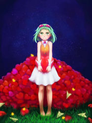 Rule 34 | 1girl, bird, campanella (vocaloid), chick, female focus, full body, goggles, green eyes, green hair, gumi, heart, matching hair/eyes, nature, outdoors, short hair, skirt, sky, solo, standing, tears, vocaloid, youne