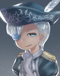 Rule 34 | 1boy, blue eyes, blue flower, blue rose, elbow gloves, feathers, flower, gloves, hat, highres, looking at viewer, male focus, monosenbei, parted lips, rose, short hair, smile, smug, solo, todoki uka, uka&#039;s room, upper body, virtual youtuber, white gloves, white hair