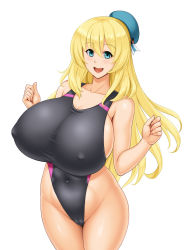 Rule 34 | 1girl, atago (kancolle), blonde hair, breasts, competition swimsuit, covered erect nipples, huge breasts, kantai collection, kawanuma uotsuri, one-piece swimsuit, solo, swimsuit