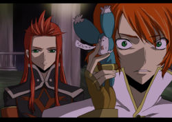 Rule 34 | 2boys, asch (tales), code geass, green hair, lowres, luke fon fabre, mieu (tales), multiple boys, parody, red hair, tales of (series), tales of the abyss