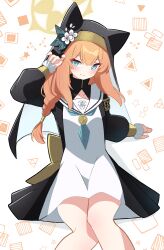 Rule 34 | 1girl, animal ears, blue archive, fox ears, green eyes, halo, highres, long hair, looking at viewer, mari (blue archive), orange hair, sasanoha (sasanoha0712), solo, thighs
