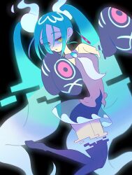 Rule 34 | 1girl, aqua hair, black thighhighs, blue hair, breasts, creatures (company), detached arm, detached legs, detached sleeves, game freak, ghost miku (project voltage), glitch, gradient hair, grey shirt, hatsune miku, highres, long hair, looking at viewer, multicolored hair, nintendo, parted lips, pokemon, project voltage, see-through, see-through skirt, shirt, simple background, skirt, sleeveless, sleeveless shirt, sleeves past fingers, sleeves past wrists, solo, thighhighs, tisanntisyou, very long hair, vocaloid, white hair, yellow eyes