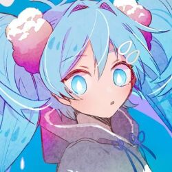 Rule 34 | 1girl, aqua hair, artist request, blue eyes, character request, check character, close-up, commentary request, copyright request, drop-shaped pupils, hood, hood down, hoodie, long hair, looking at viewer, lowres, non-web source, solo, source request, symbol-shaped pupils, twintails, upper body