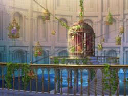 Rule 34 | birdcage, cage, chain, chair, flower, game cg, hanging, ivy, leaf, no humans, pink flower, plant, purple flower, railing, red flower, scenery, stairs, third-party source, uta no prince-sama, uta no prince-sama: shining live, vines, water, white flower, yellow flower