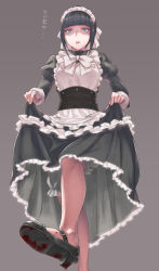 Rule 34 | 1girl, apron, black dress, black footwear, black hair, blood on shoes, bloomers, blue eyes, blunt bangs, borrowed character, bow, bowtie, buckle, dress, expressionless, femdom, frilled dress, frills, from below, hair bow, juliet sleeves, long sleeves, maid headdress, mary janes, mikel (4hands), narberal gamma, no legwear, overlord (maruyama), puffy sleeves, sash, shaded face, shoe soles, shoes, short hair, sidelocks, skirt hold, solo, text focus, translated, underwear, upskirt, white apron, white bow, white bowtie