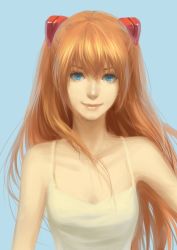 Rule 34 | 1girl, ask (askzy), bad id, bad pixiv id, blue eyes, brown hair, camisole, highres, lips, long hair, neon genesis evangelion, realistic, simple background, smile, solo, souryuu asuka langley, upper body