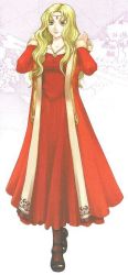 Rule 34 | 1girl, blonde hair, boots, circlet, collarbone, dress, female focus, fire emblem, fire emblem: the binding blade, full body, gold trim, green eyes, guinevere (fire emblem), jewelry, kaneda eiji, long hair, map, necklace, nintendo, official art, pendant, princess, red dress, shoes, solo, standing, white background, yellow eyes
