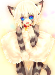Rule 34 | blonde hair, blue eyes, blush, cat, collar, furry, jewelry, looking at viewer, necklace, pillow, smile, tagme, tail, tashiro yuu