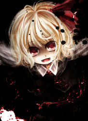 Rule 34 | 1girl, blonde hair, bow, embodiment of scarlet devil, female focus, hair bow, inkblot, kurona, looking at viewer, open mouth, red eyes, rumia, solo, touhou