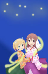 Rule 34 | holding hands, japanese clothes, kimono, sakura trick, simple background, sonoda yuu, takayama haruka, yuri