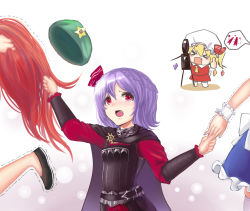 Rule 34 | &gt; &lt;, 4girls, alternate costume, ascot, belt, blonde hair, blood, bow, braid, cape, chibi, comic, cosplay, dress, closed eyes, fang, flandre scarlet, grabbing another&#039;s hair, hair ribbon, hat, highres, holding hands, hong meiling, izayoi sakuya, koissa, long hair, maid, multiple girls, no headwear, no headwear, nosebleed, open mouth, purple hair, red eyes, red hair, remilia scarlet, ribbon, serana, serana (cosplay), short hair, side ponytail, smile, tears, the elder scrolls, the elder scrolls v: skyrim, thumbs up, touhou, trait connection, trembling, video camera, wings