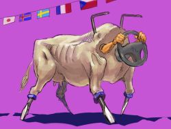 Rule 34 | bad id, bad pixiv id, bull, commentary, cow, czech republic, dokiyuri, flag, flags of all nations, france, fusion, iceland, japan, no humans, original, pun, screwdriver, simple background, steering wheel, string of flags, surreal, sweden, what