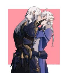 Rule 34 | 2381467261, 2boys, absurdres, alphinaud leveilleur, arm around neck, armor, braid, coat, earclip, elezen, elf, estinien varlineau, closed eyes, face-to-face, facing another, final fantasy, final fantasy xiv, gauntlets, grey hair, hand on another&#039;s head, hand on another&#039;s hip, height difference, highres, jewelry, kiss, long hair, male focus, multiple boys, pendant, pointy ears, shoulder armor, sidelocks, spikes, yaoi