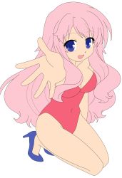 Rule 34 | 1girl, absurdres, baka to test to shoukanjuu, blue eyes, breasts, cleavage, covered erect nipples, groin, hair ornament, hairclip, highres, himeji mizuki, hip focus, large breasts, legs, long hair, looking at viewer, navel, open mouth, pink hair, smile, solo, standing, swimsuit, thighs, third-party edit, tongue, transparent background, vector trace